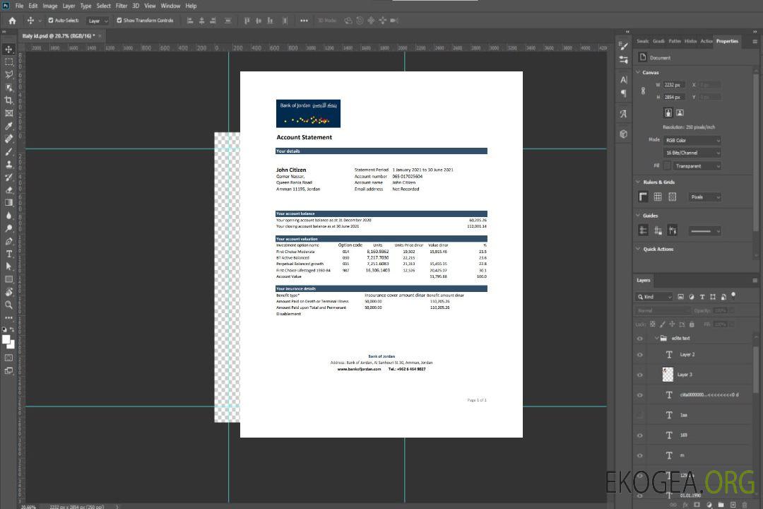 Relevé bancaire de la Jordan Bank of Jordan, modèle facile à remplir au format de fichier .xls et .pdf template
